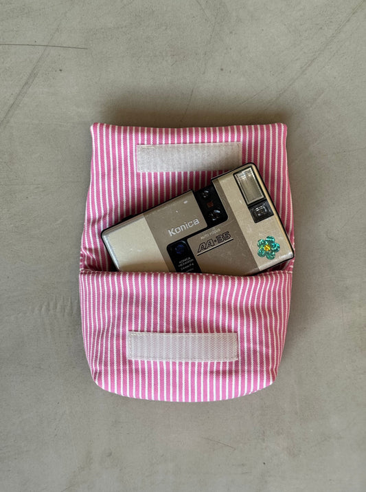 PINK STRIPED PADDED CAMERA POUCH