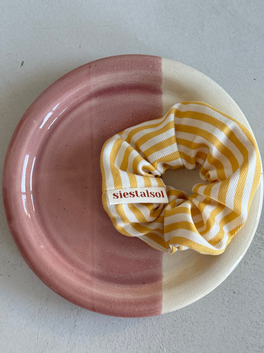 YELLOW STRIPED LEFTOVER FABRIC SCRUNCHIE