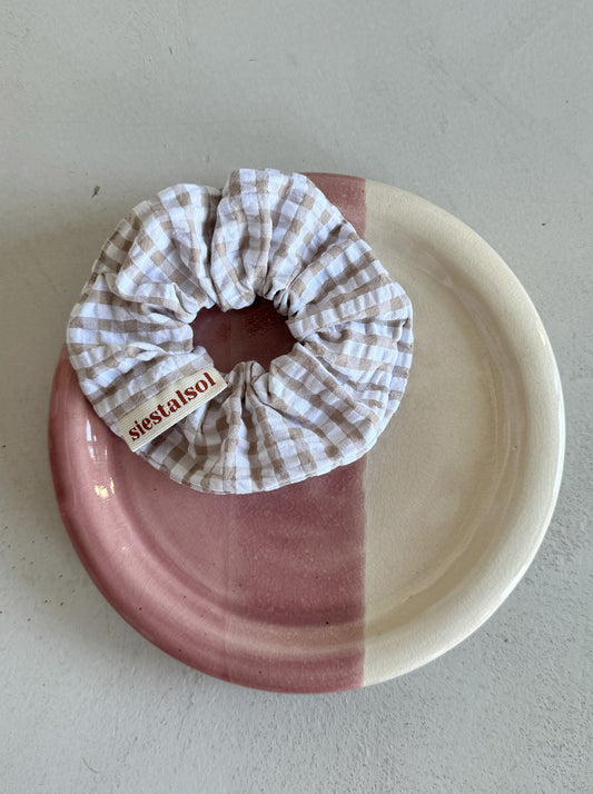 BROWN VICHY LEFTOVER FABRIC SCRUNCHIE