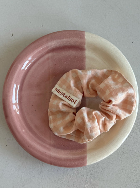 SOFT PINK VICHY LEFTOVER FABRIC SCRUNCHIE